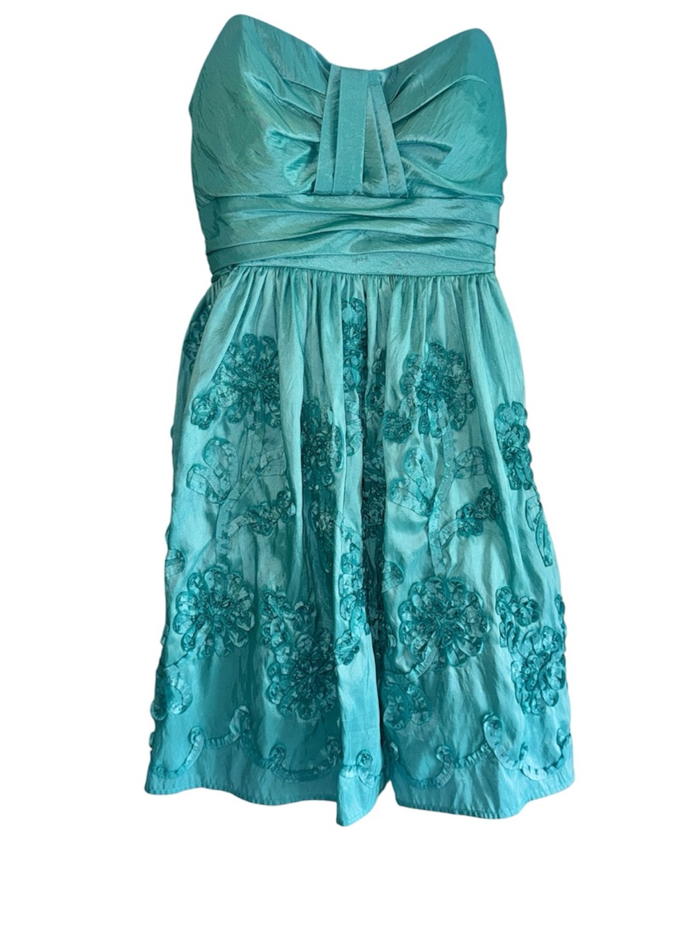 Jodi Kristopher Teal Strapless Floral Embroidered semi formal Dress- juniors 11